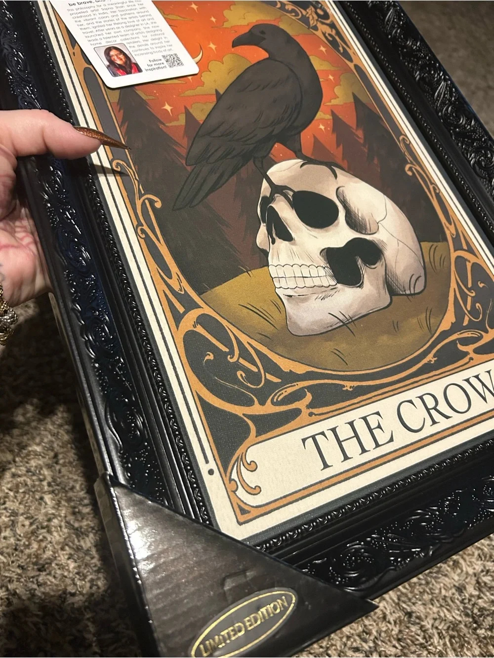 The Crow Framed Wall Art Print - Black, Orange, Cream